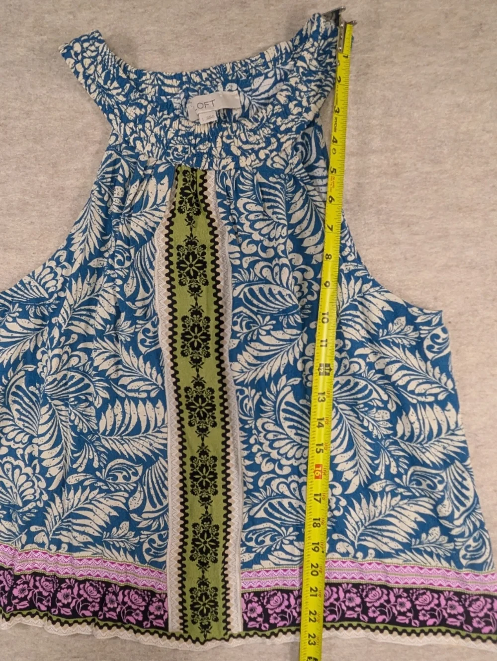 LOFT Blue Multi Color Flowy Tropical Halter Tank Top Blouse Boho Funky Size L